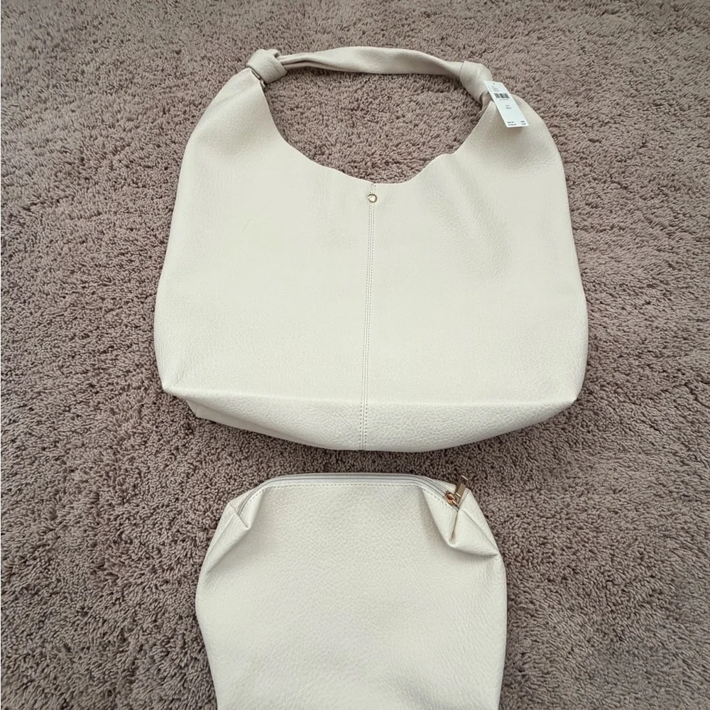 NWT new Anthropologie the love knot slouchy bag cream white + mini pouch